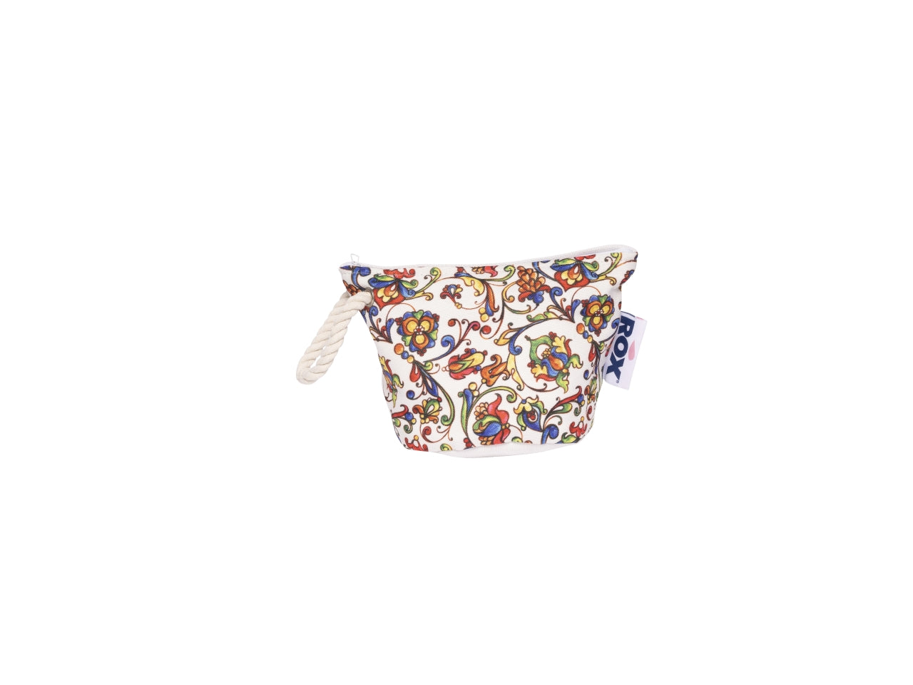 Pochette mare in misto cotone multicolor floreale con polsiera in corda naturale 16x16 cm - Rox