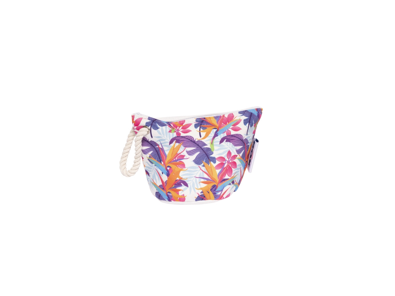 Pochette mare in misto cotone multicolor floreale con polsiera in corda naturale 16x16 cm - Rox