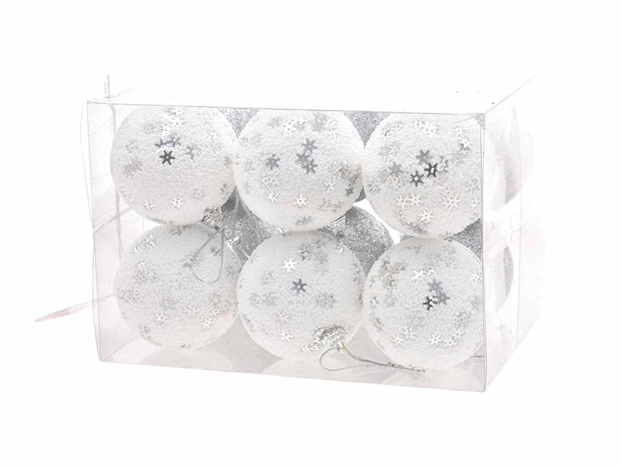 Palle 12 pezzi 7cm con fiocchi di neve argento