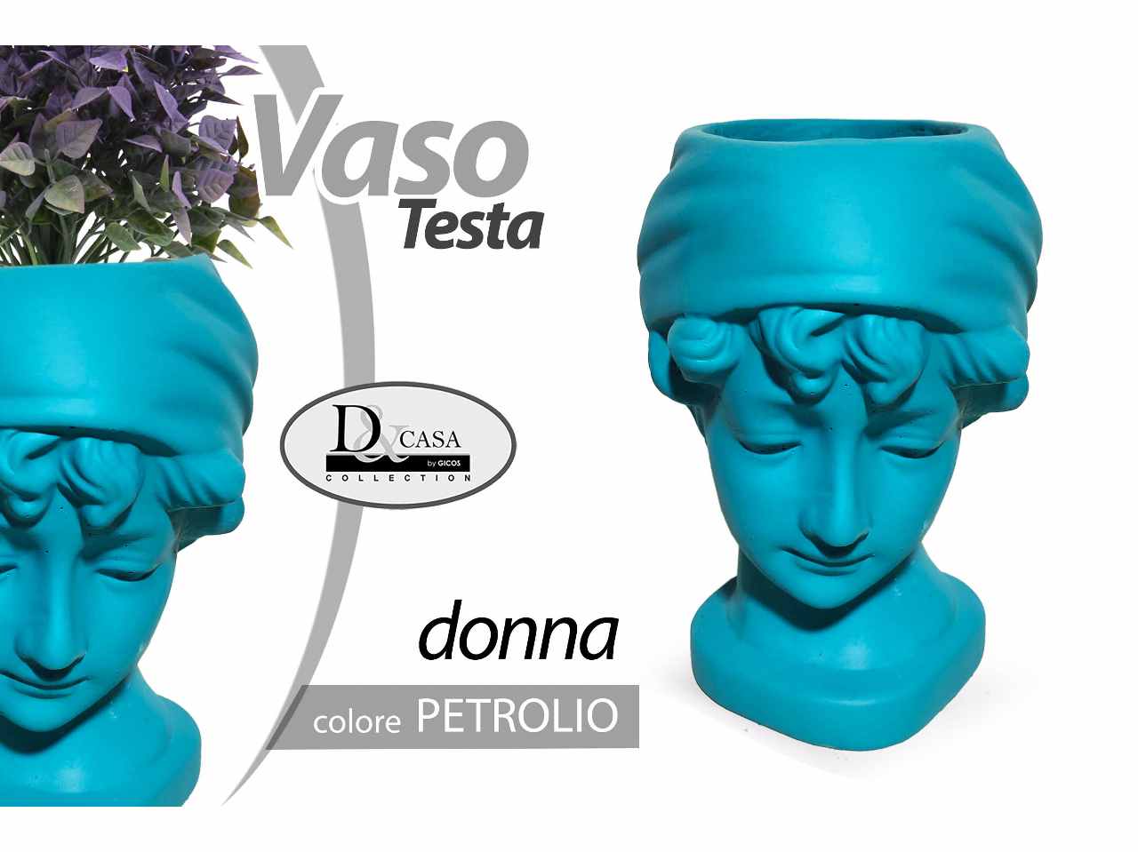 Vaso testa di donna blu 18x13x21cm825477