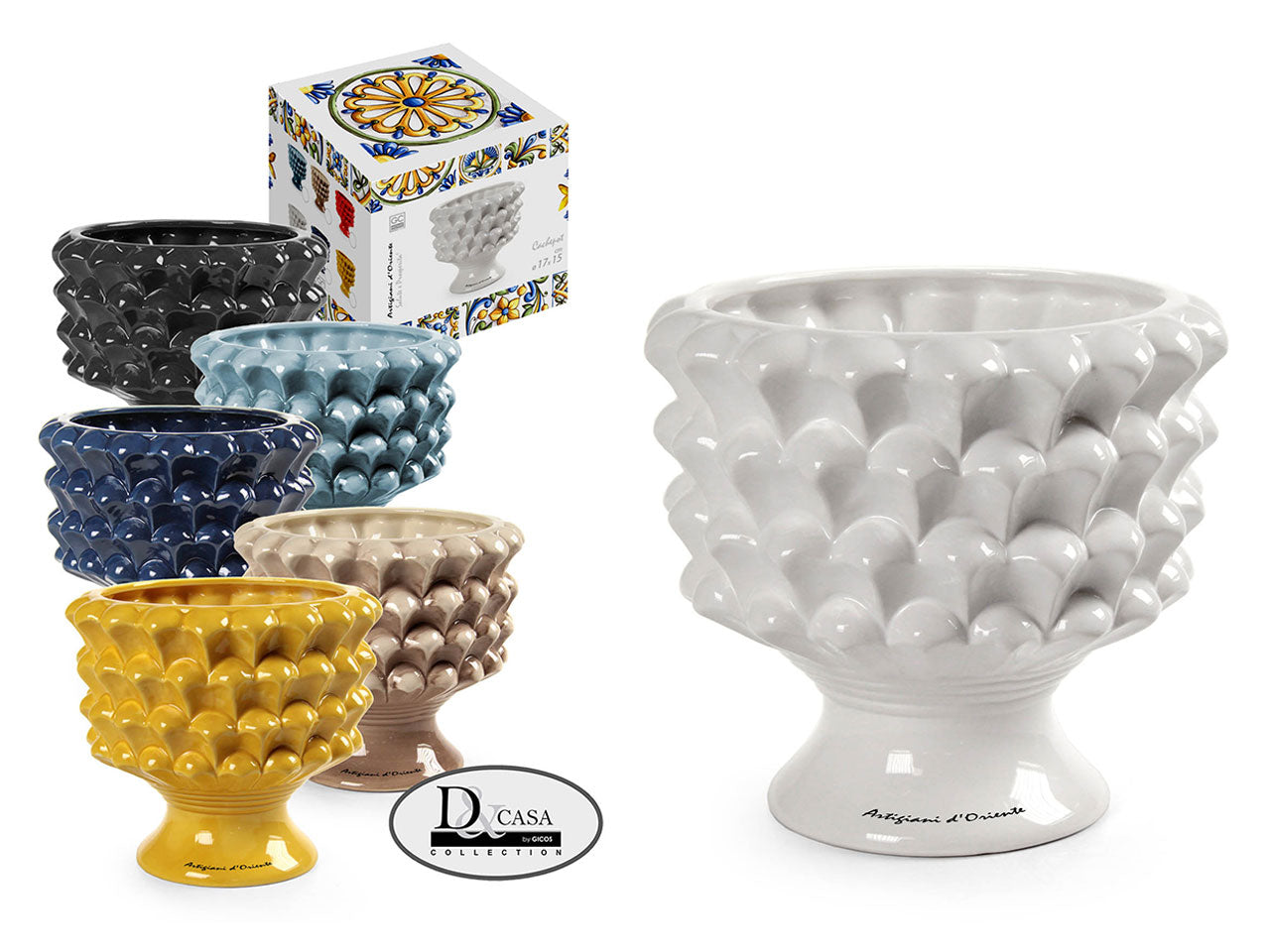 Vaso pigna in ceramica stile mediterraneo colori assortiti, 12x11 cm - Gicos