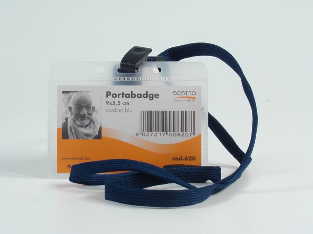 Porta badge Scatto in PVC flessibile con cordoncino in poliestere, blu 10x6cm