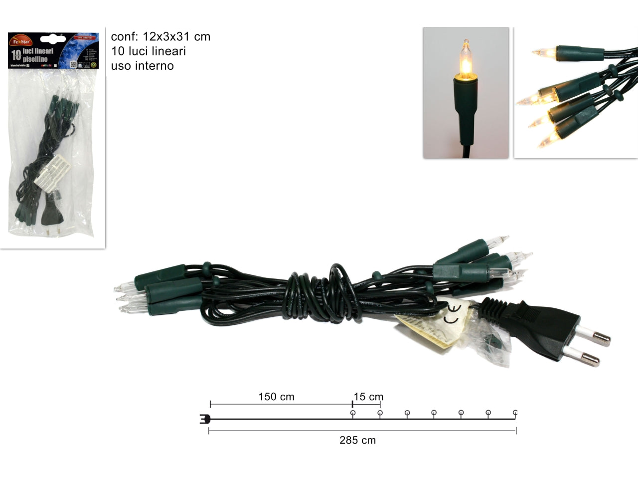 Catena 10 luci lineari pisellini bianchi