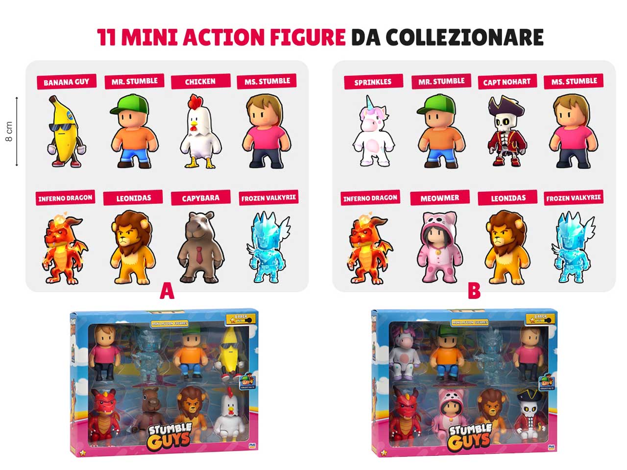 Stumble Guys mini action figure per bambini con 8 personaggi da collezione - 8 cm