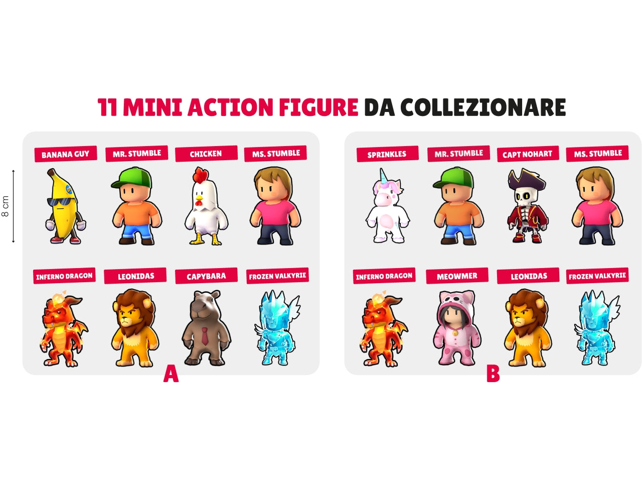 Stumble Guys mini action figure per bambini con 8 personaggi da collezione - 8 cm