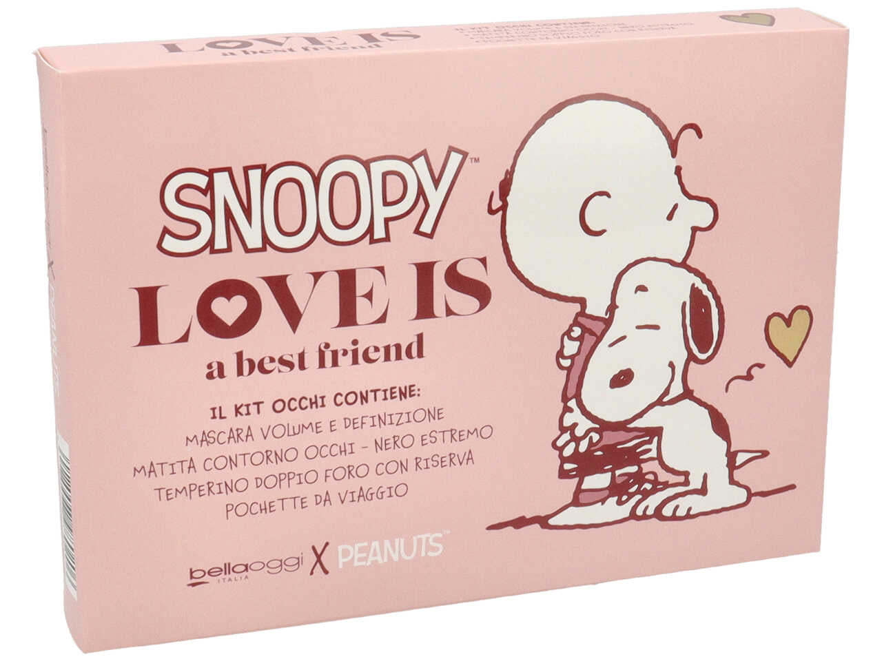 Bellaoggi peanuts pochette love is best friend contiene 1 matita, 1 temperino e 1 mascara