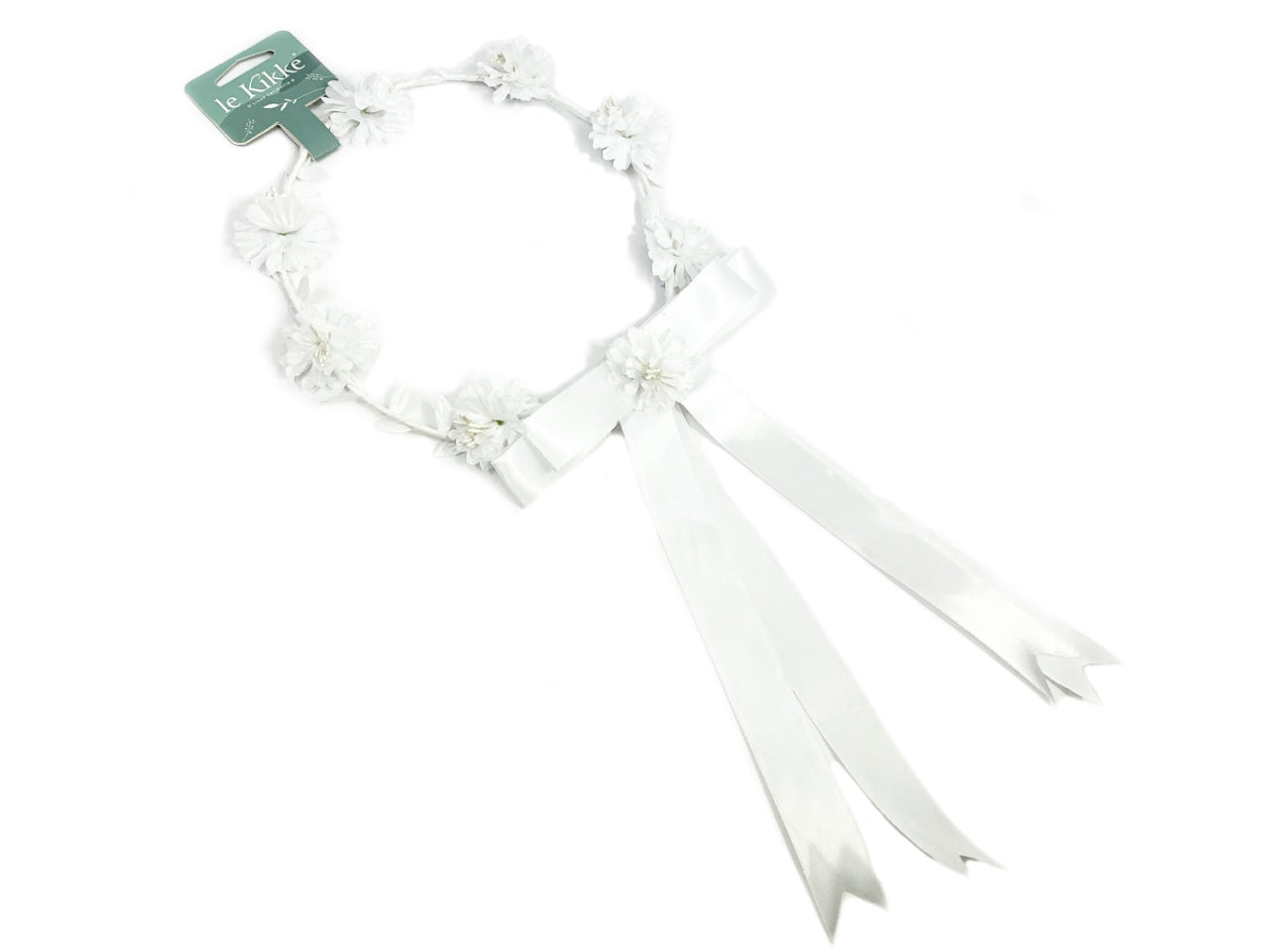 Coroncina cerimonia bianca con fiori e fiocco