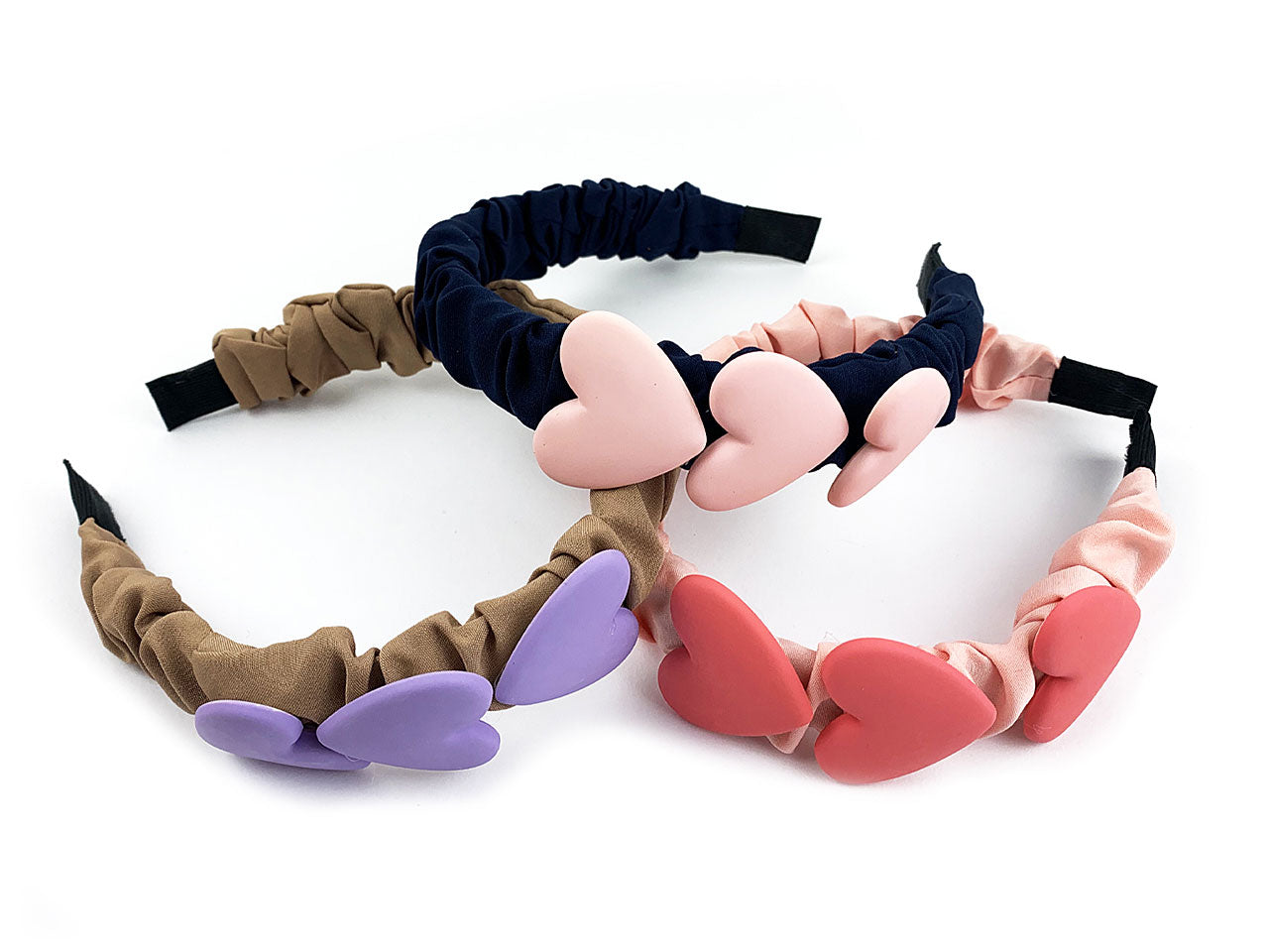 Cerchietto in tessuto arricciato con cuori