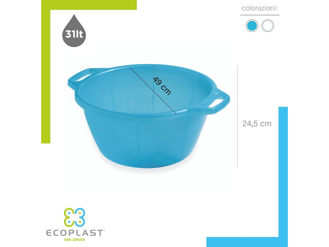 Bacinella bagno per bucato tonda colore azzurro diametro 50 cm