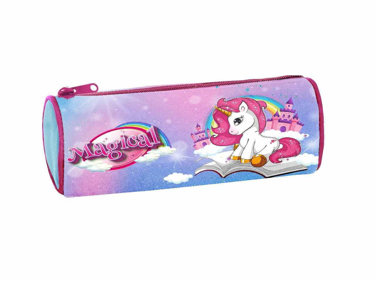 Astuccio ovale UNICORNO rosa in tessuto 23x8x8cm 40 g - 1 astuccio