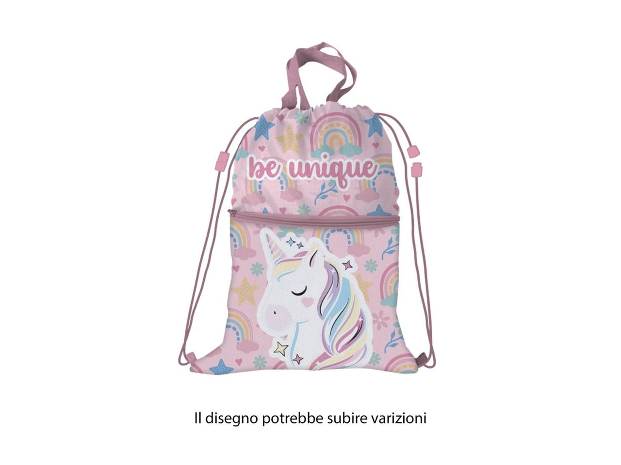 Sacca zaino unicorno bambina rosa in poliestere con tasca e zip 44x34 cm - MC Group