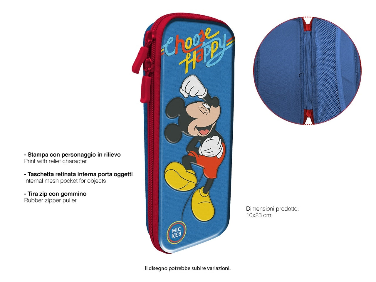 Astuccio ovale rigido Topolino 3D per bambino ad 1 zip - Mc Group