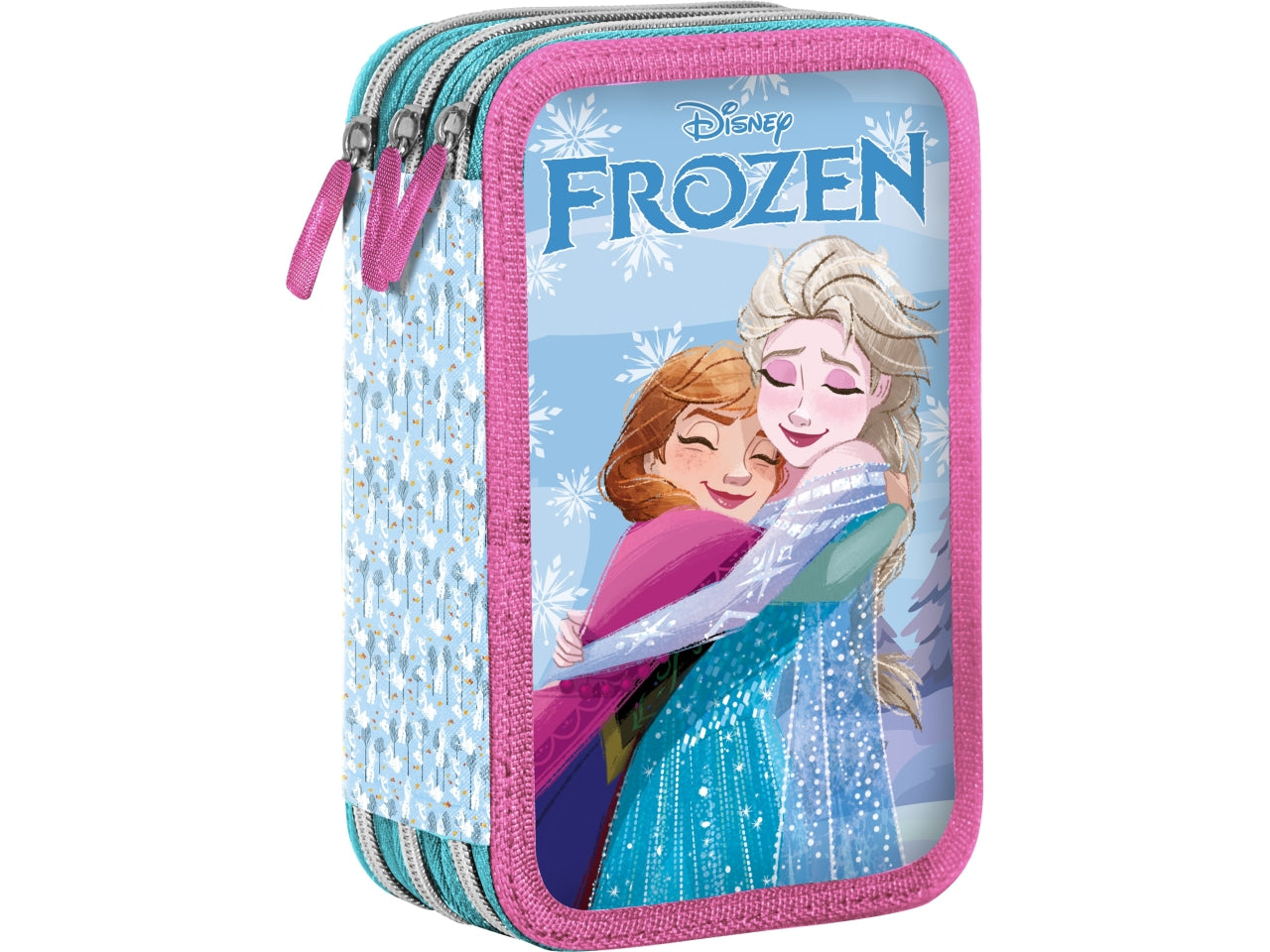 Astuccio Frozen 3 cerniere da bambina per scuola rosa e celeste 18x6x11 cm - Disney