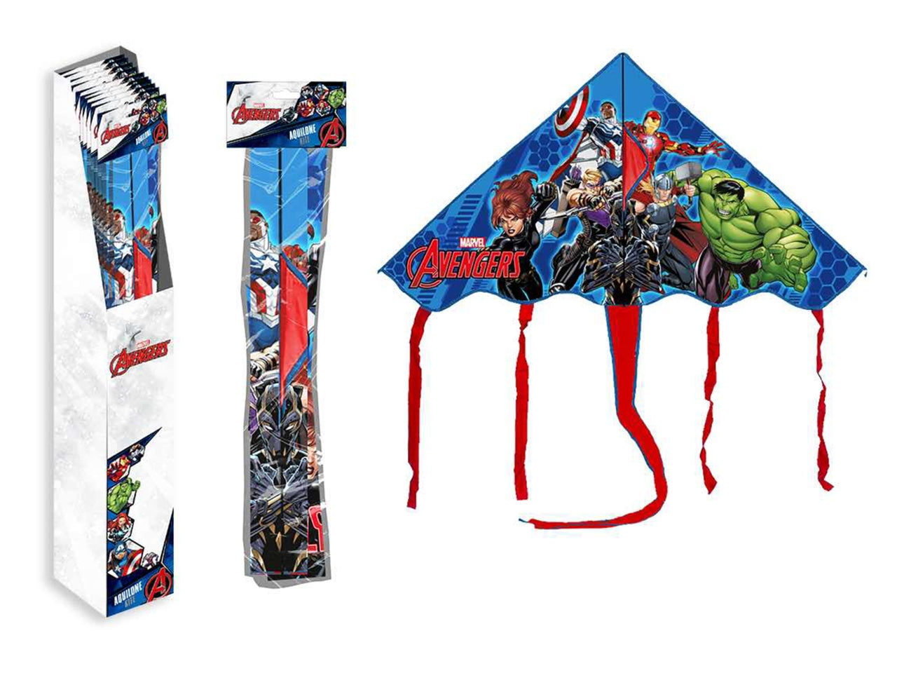 Aquilone per bambino Avengers Marvel età 3+ blu e rosso in plastica 95 cm