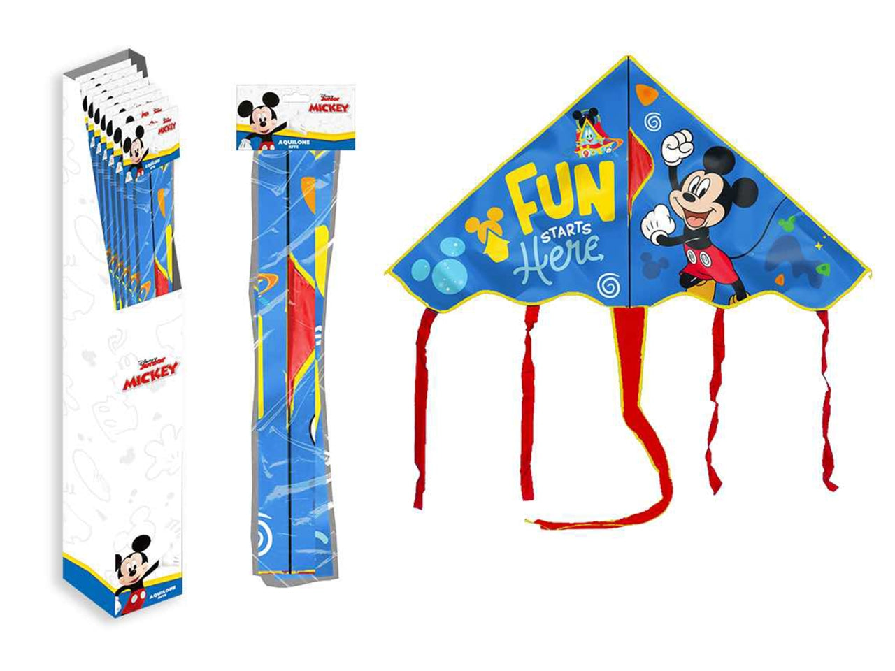 Aquilone per bambino Topolino Disney età 3+ blu e rosso in plastica 95 cm