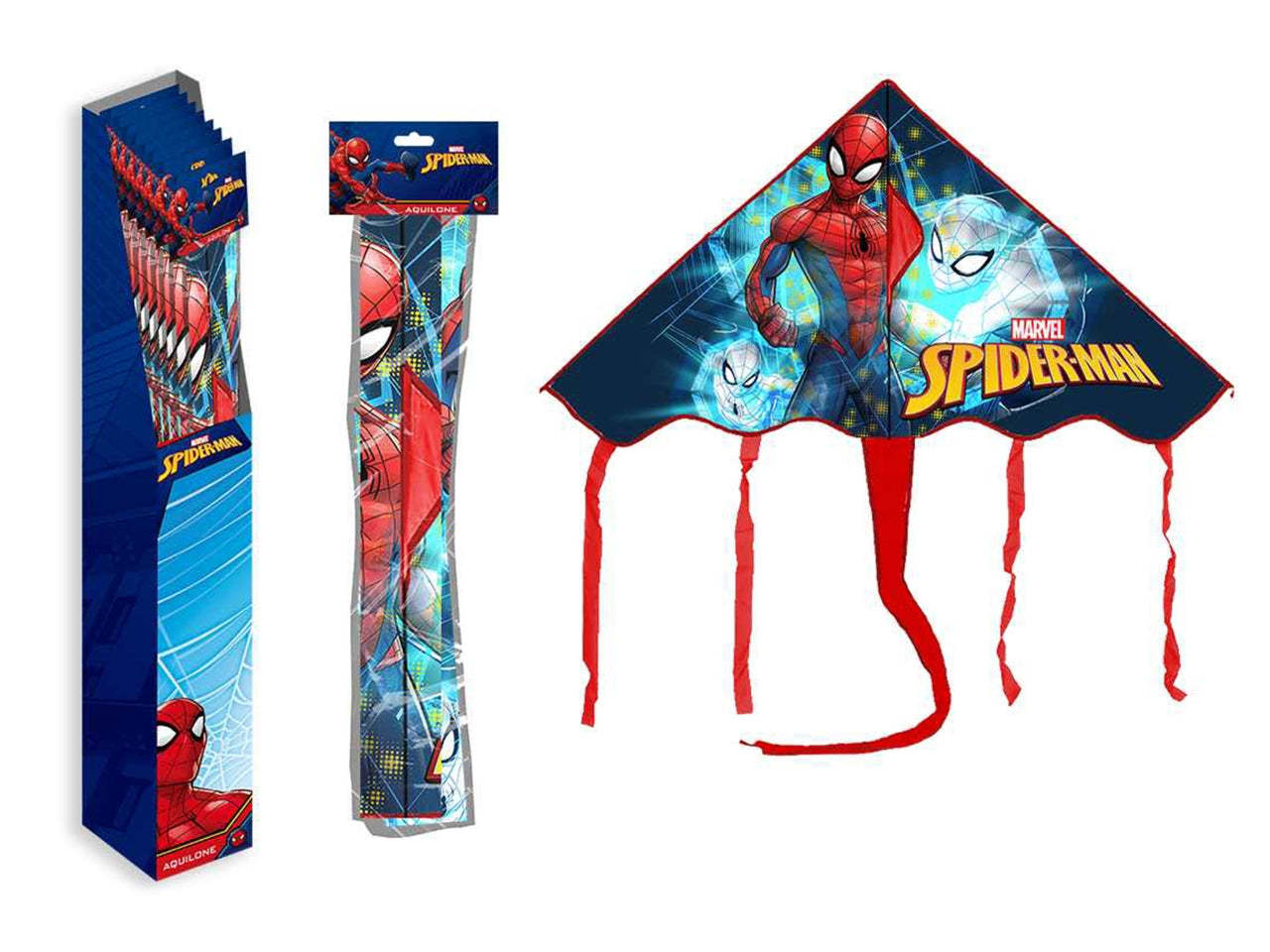 Aquilone per bambino Spiderman Marvel età 3+ blu e rosso in plastica 95 cm