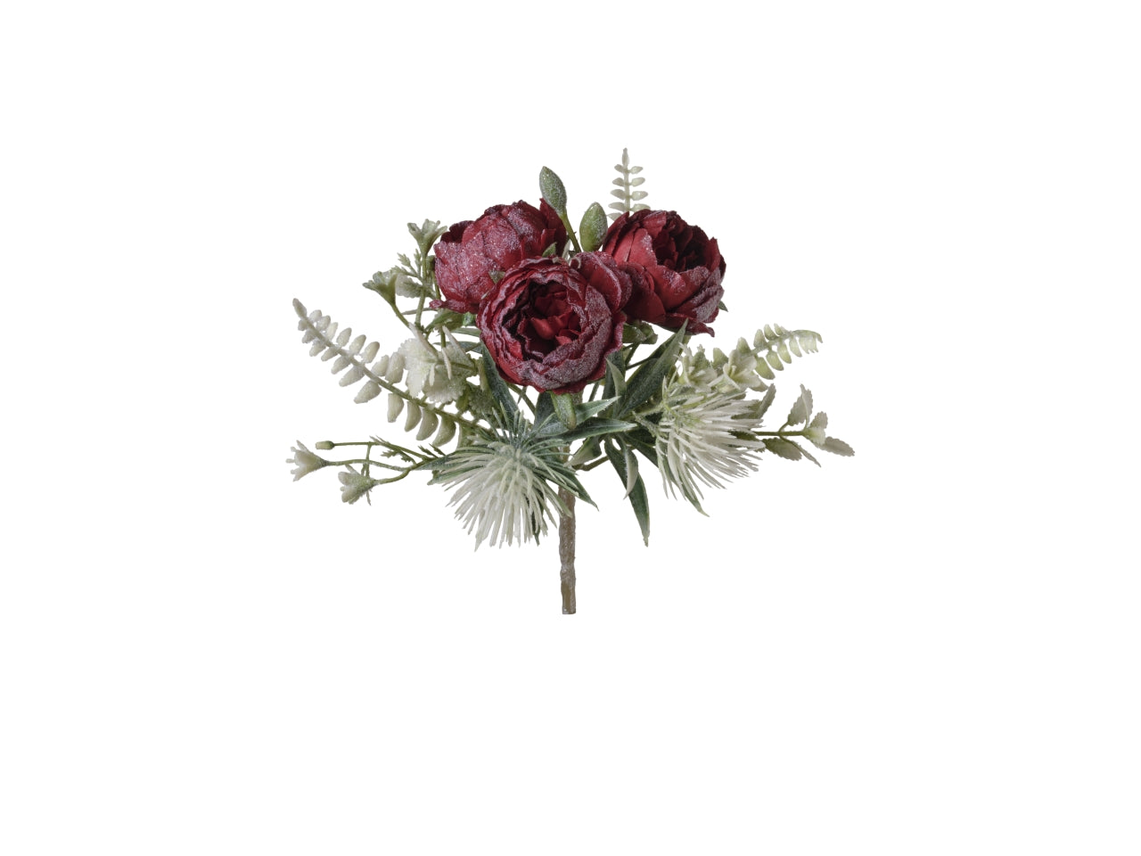 Mazzetto peonie 20cm con neve rosso