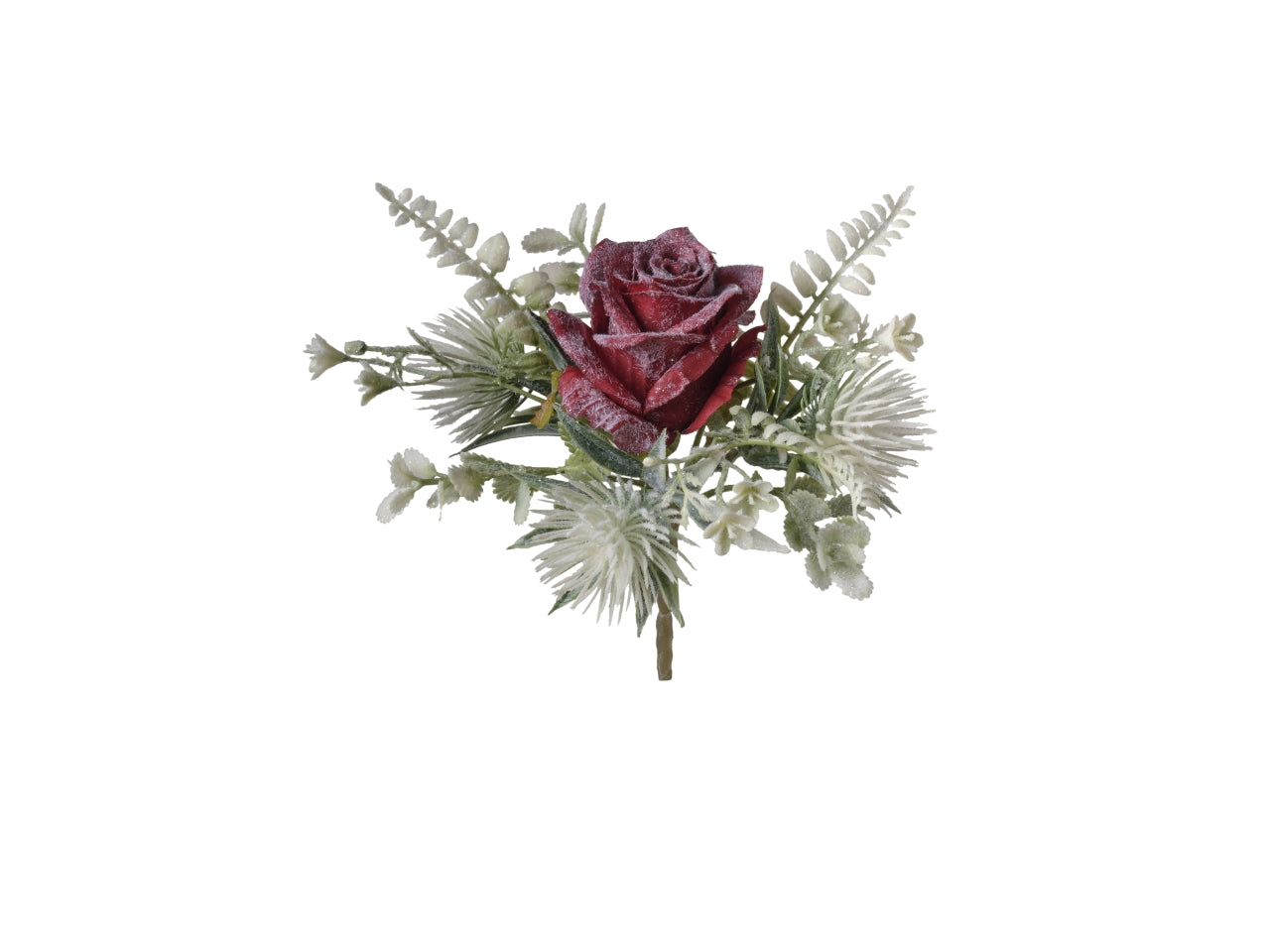 Mazzetto rose 20cm con neve rosso