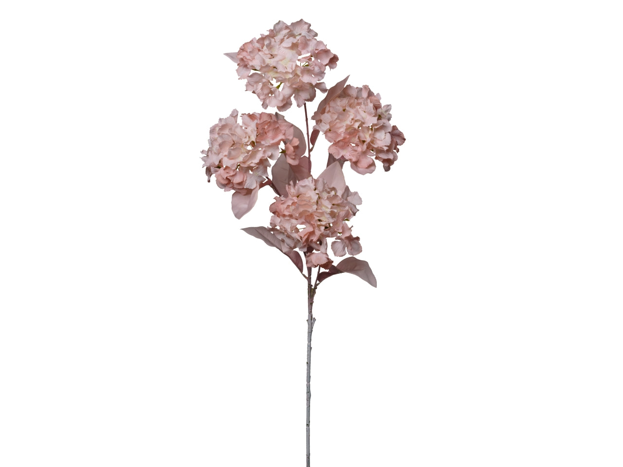 Ortensia rosa pesco artificiale, ramo con 4 fiori e foglie in tessuto, 95 cm - Conti