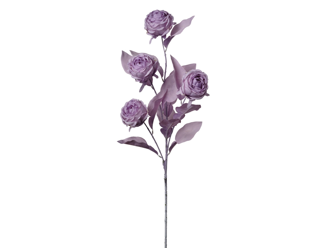 Rosa lavanda artificiale, ramo con 4 fiori e foglie in tessuto, 95 cm - Conti