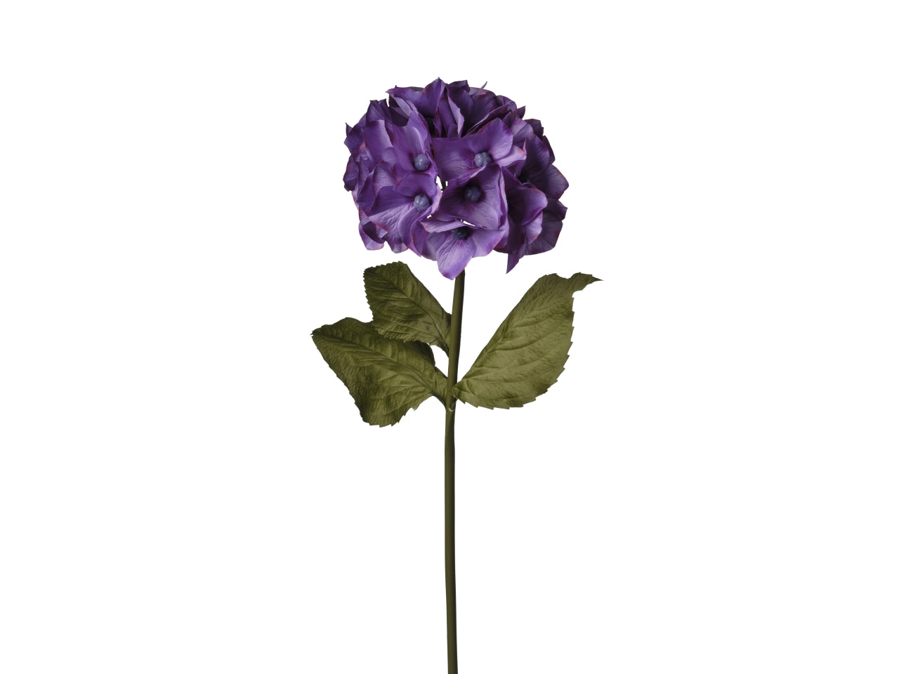 Ortensia viola artificiale stelo 3 foglie e 24 fiori, flessibile in plastica e tessuto sintetico, 100 cm - Conti