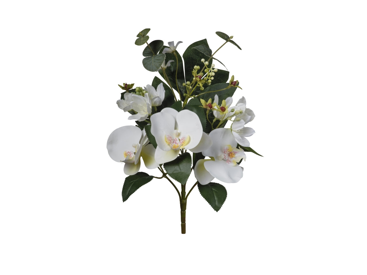 Mazzo frontale orchidea bianca artificiale stelo con otto rami in plastica - Conti