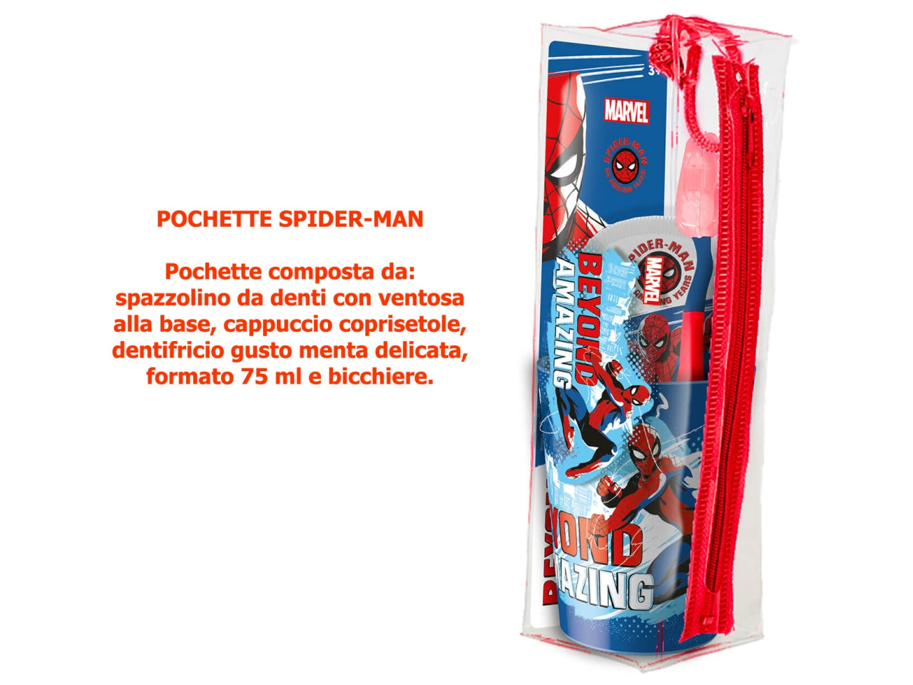 Spider man borsello da bambino con spazzolino dentifricio bicchiere rosso e blu - Real Trade