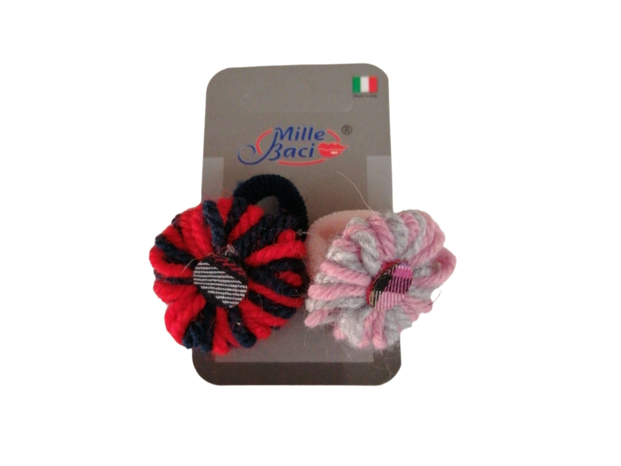 Codini con fiore di lana in vari colori - la confezione contiene 2 elastici