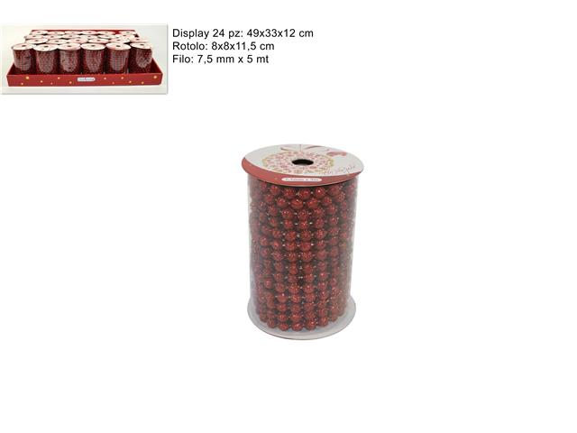 Filo di perle glitterate 7.5mmx5mt rosso