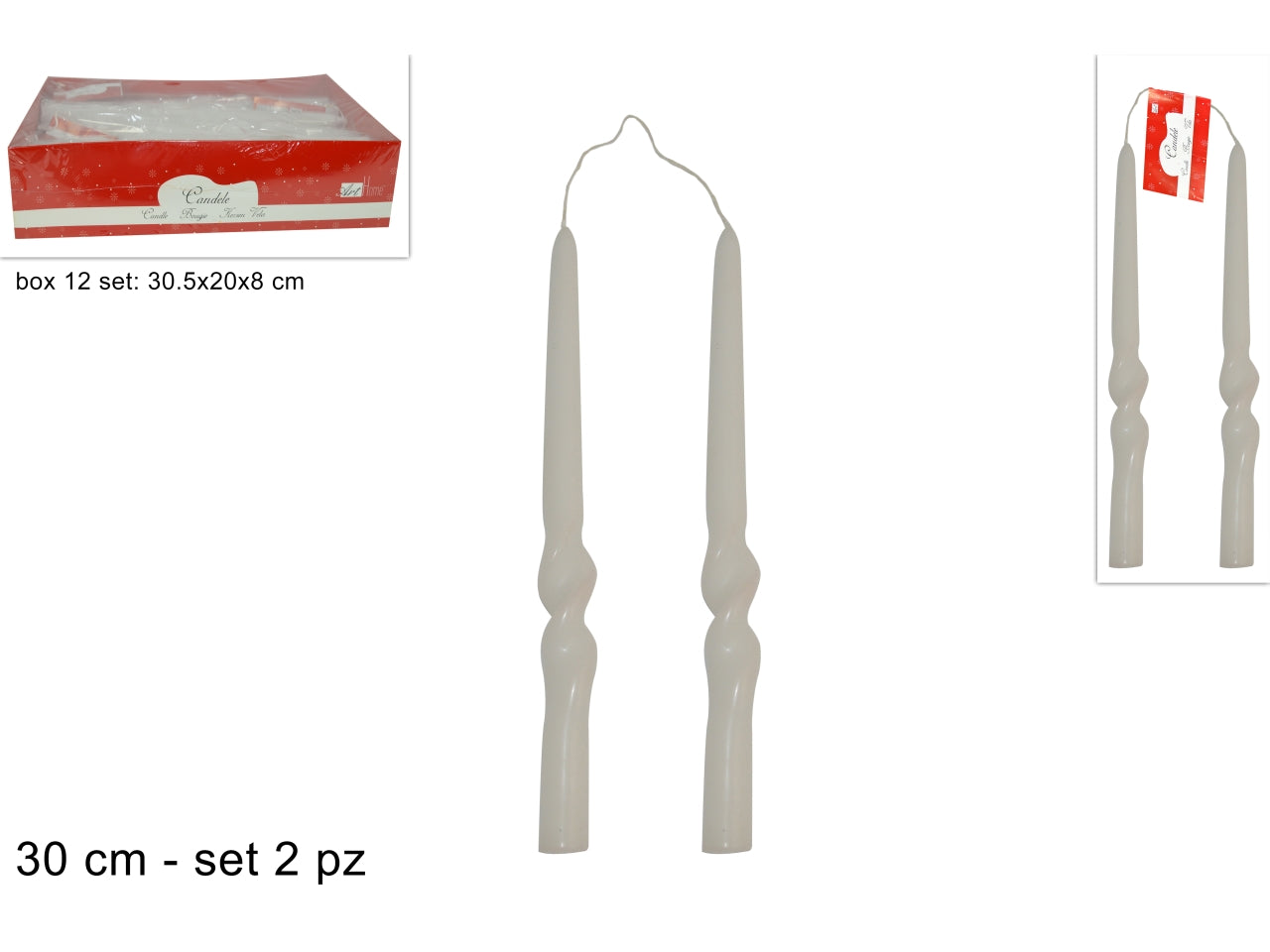 Candele a torciglione laminate bianche- la confezione contiene 2 candele