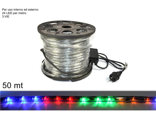 Tubo led 50mt 3 vie multicolor 1200led uso esterno