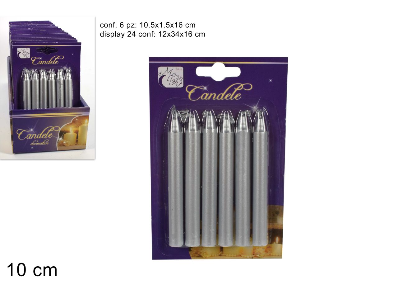 Candele mini metallizzate - la confezione comprende 6 candele in blister
