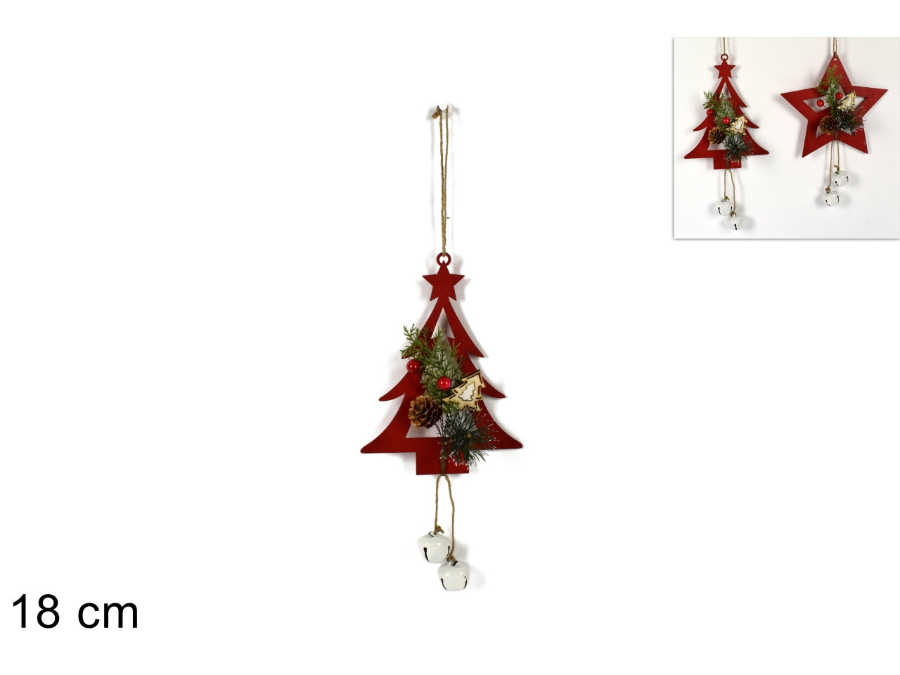 Appendino in legno con campanelle in 2 assortimenti rosso