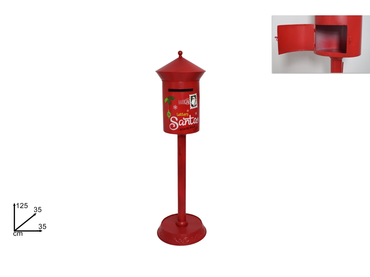 Cassetta postale Babbo Natale in metallo rosso opaco con sportellino apribile posteriormente 35x125 cm - Due Esse Christmas