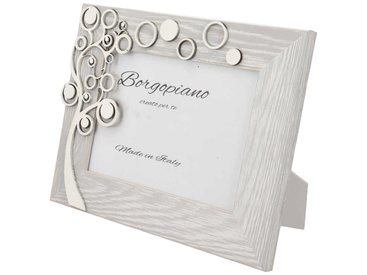 Cornice portafoto shabby chic in legno bianco effetto invecchiato, albero della vita in rilievo -  foto 13x18cm - Borgopiano