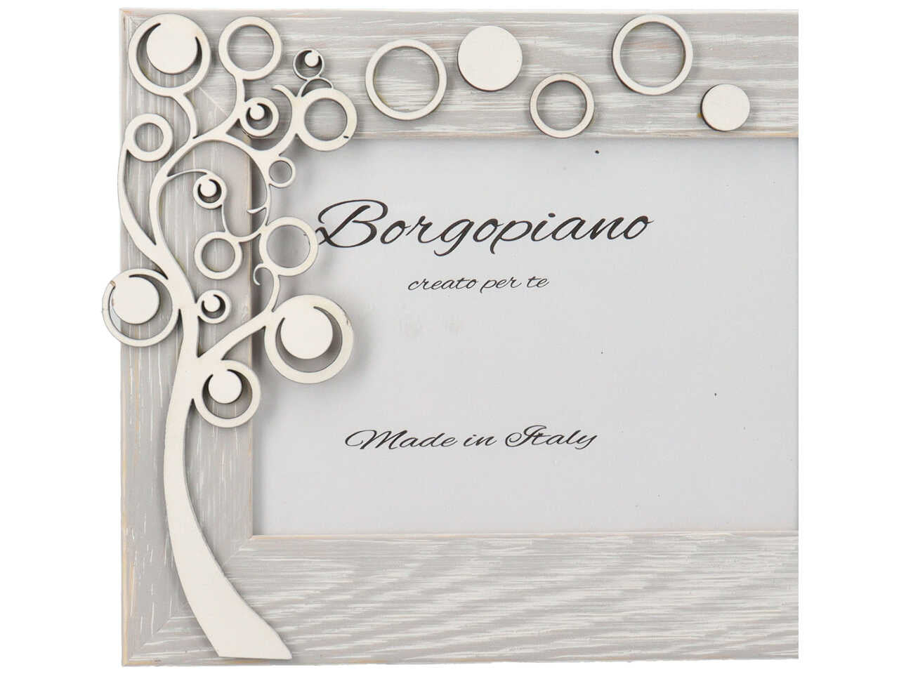 Cornice portafoto shabby chic in legno bianco effetto invecchiato, albero della vita in rilievo -  foto 13x18cm - Borgopiano