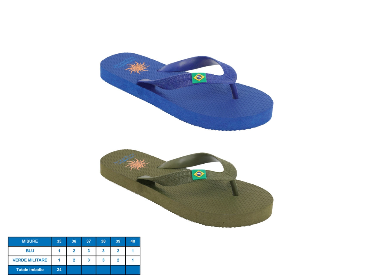 Infradito adulto Ancona unisex blu verde militare in gomma con suola antiscivolo - taglia 35-40 - M@rea