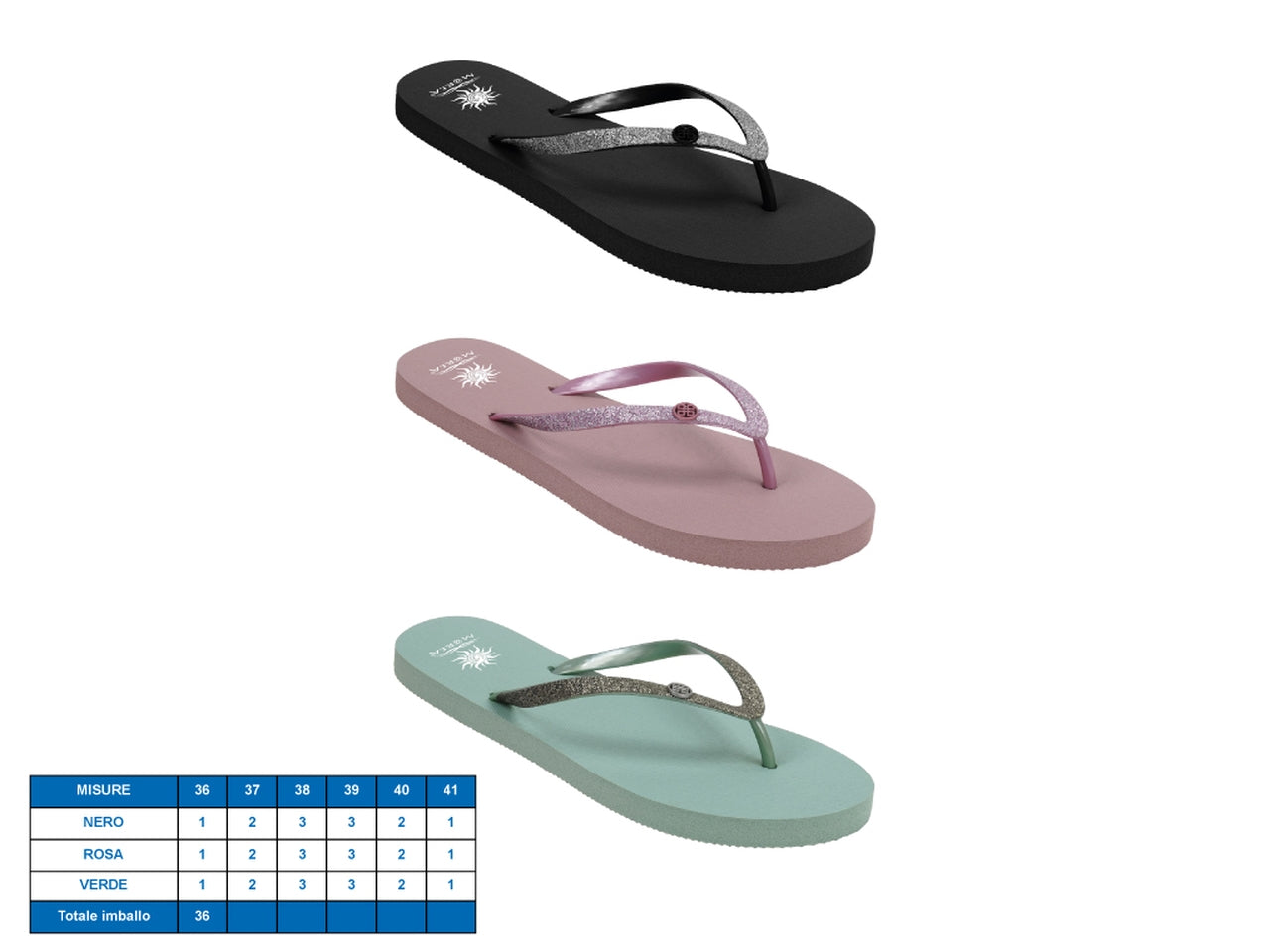 Infradito da donna in plastica eva con fascetta glitterata, dal  36 al 41 - M@rea