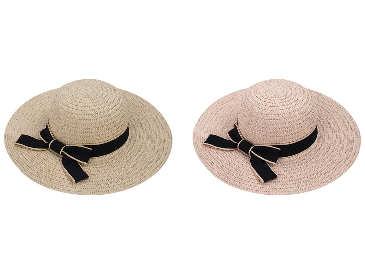 Cappello donna in carta tessile rosa cipria e beige con fiocco e nastro gros grain nero taglia unica, Elegance- M@rea