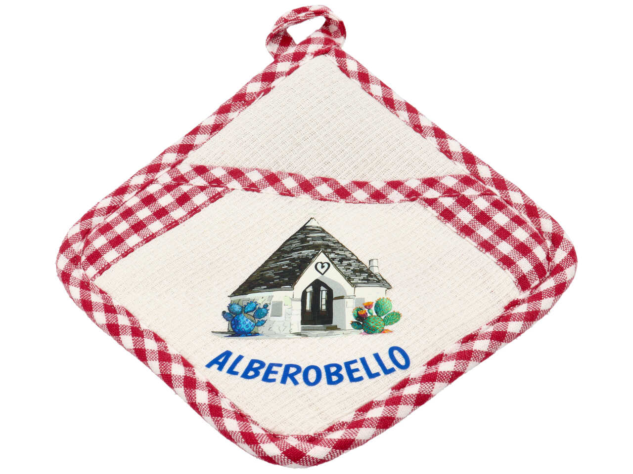 Presina cotone quadrata bordeaux trullo Alberobello mediterranea 19x19 cm - Zambiasi