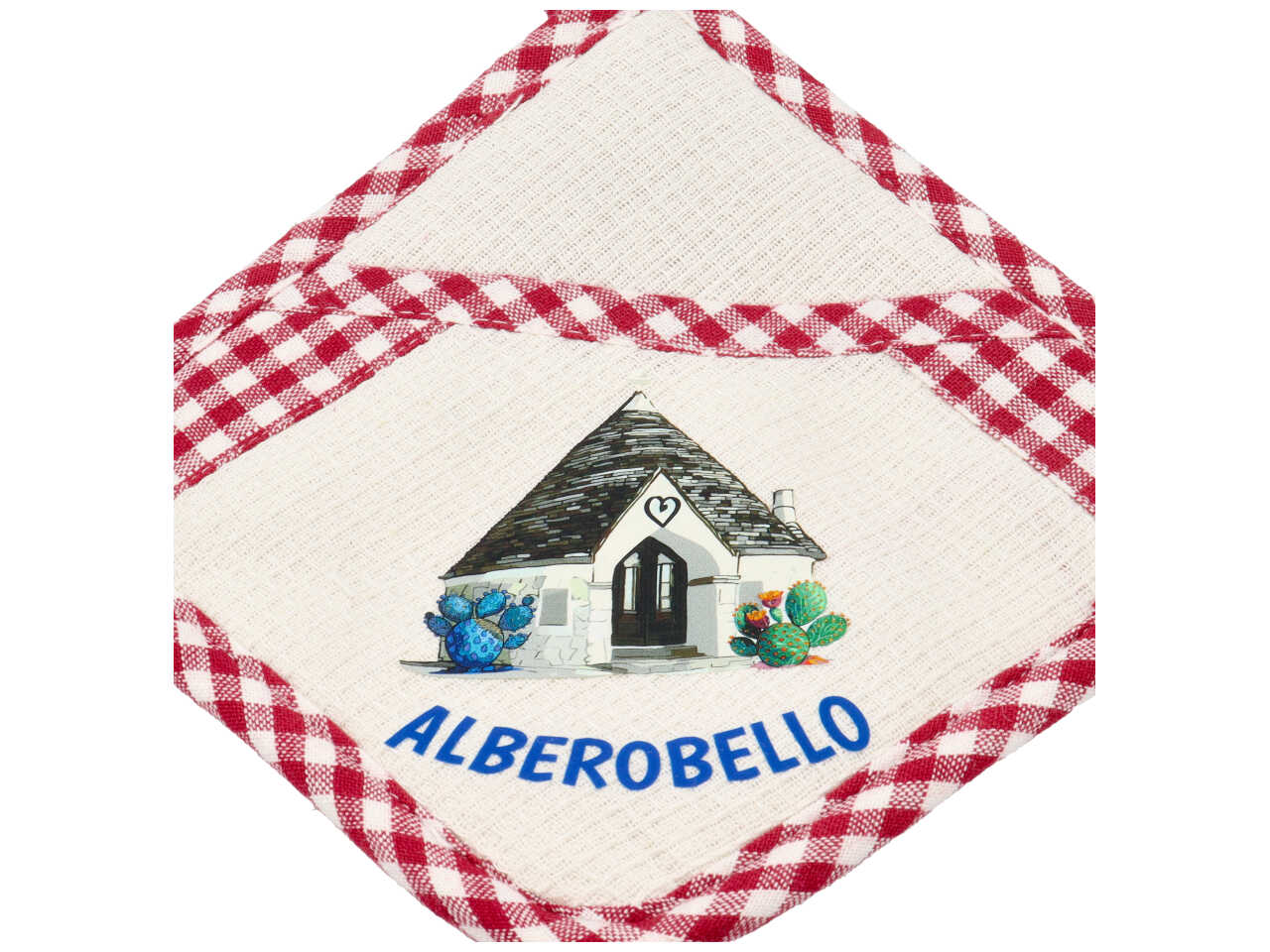 Presina cotone quadrata bordeaux trullo Alberobello mediterranea 19x19 cm - Zambiasi