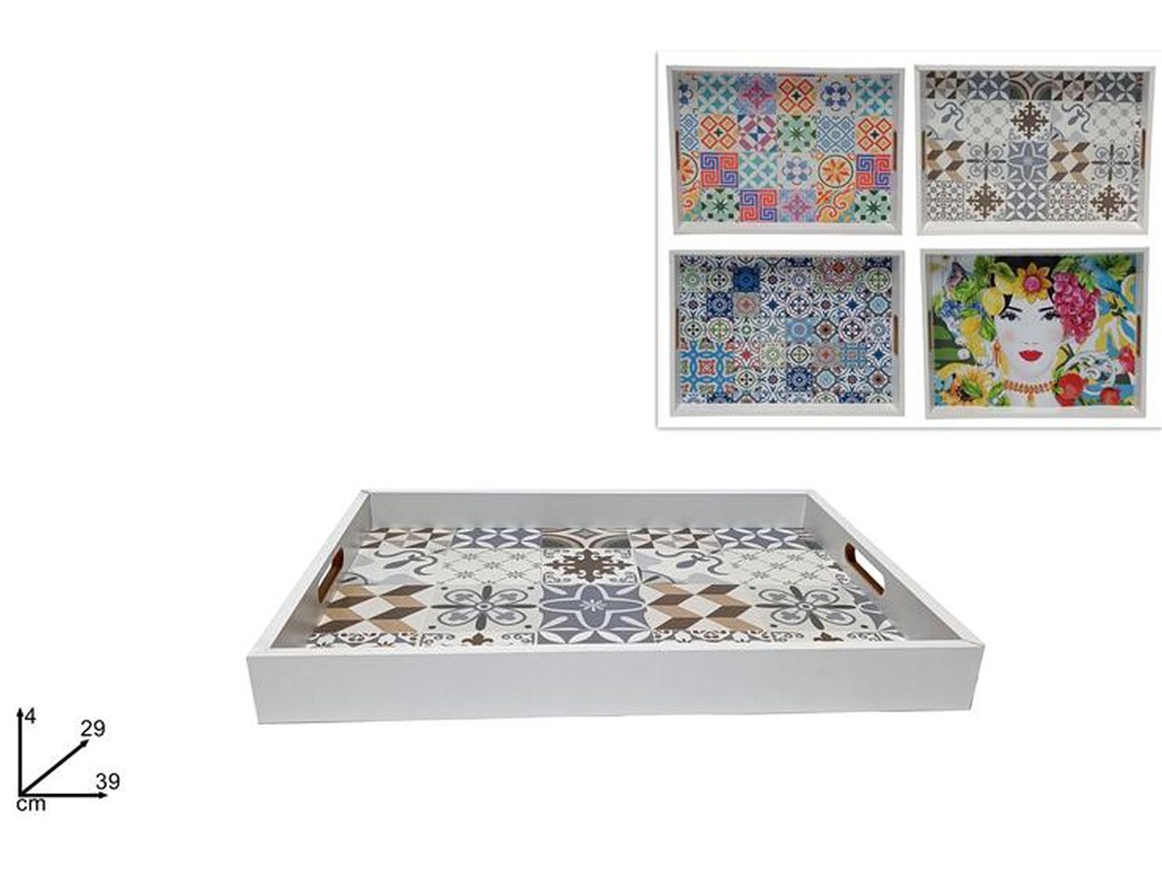 Vassoio in legno decorato 39x29cm