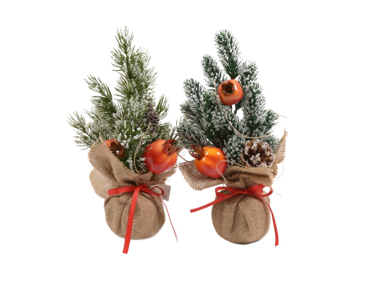 Albero di natale con base in yuta e melograni h.27cm assortito