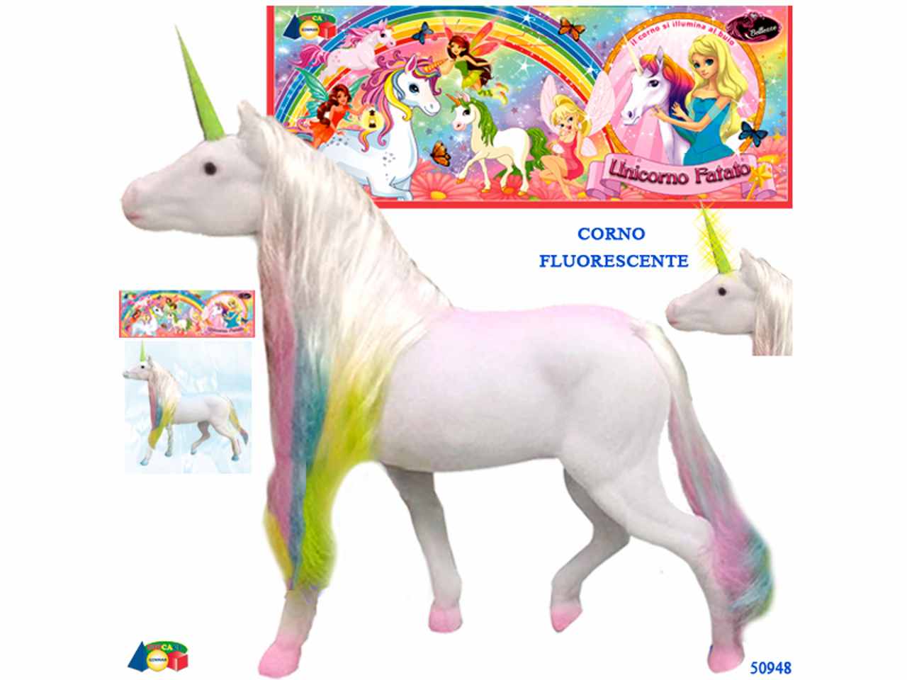 Unicorno criniera arcobal.corno fluo 50948