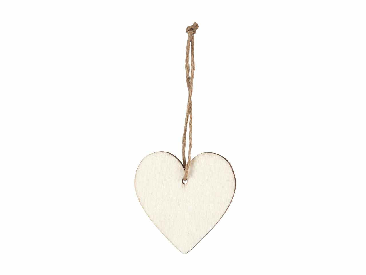 Ciondolo a forma di cuore in legno 6 pezzi cm10 colore naturale