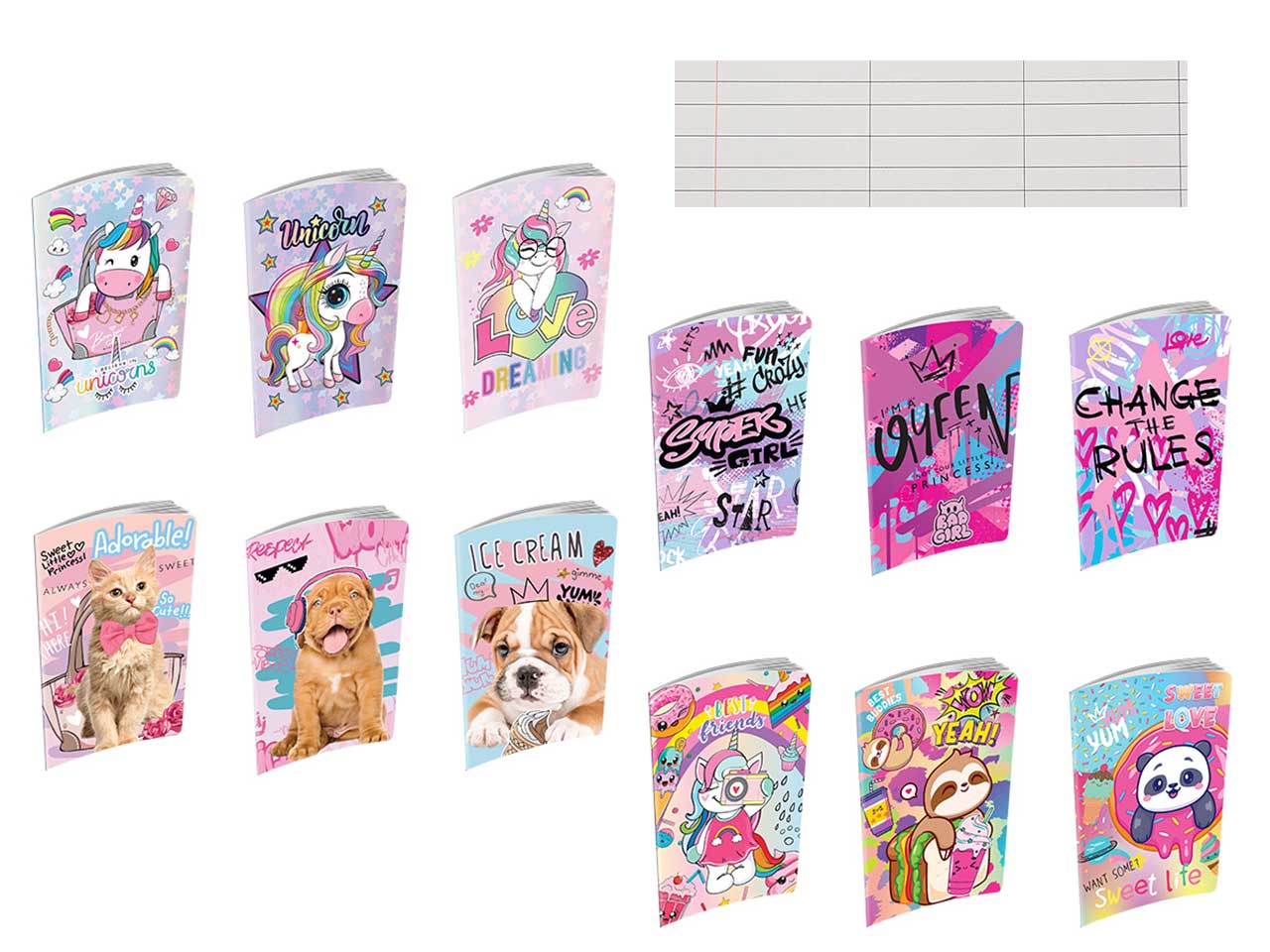 Quaderno maxi girl confezione da 10 pezzi con unicorni e animali multicolor, rigatura A - Dimagraf