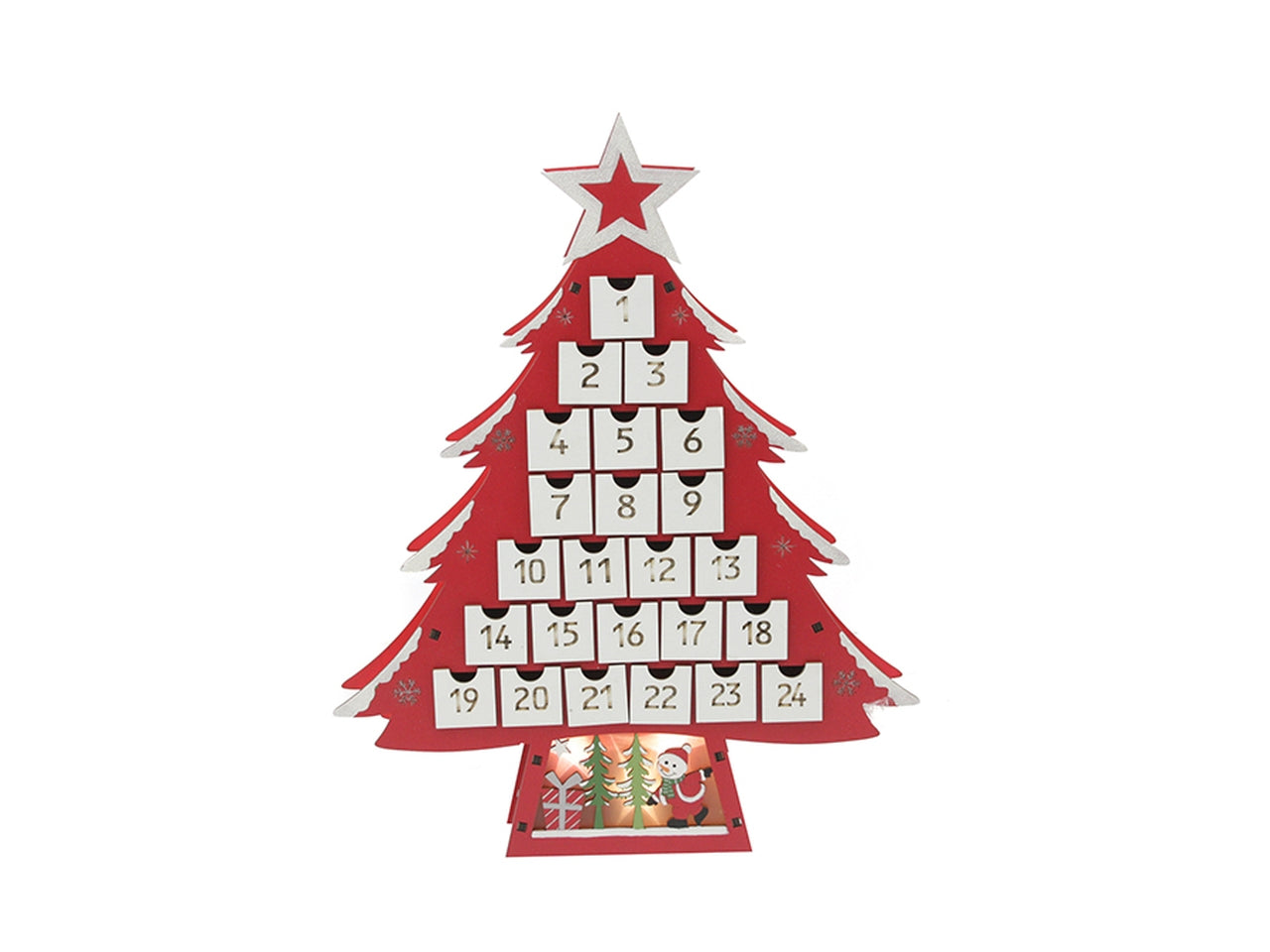 Calendario dell'avvento con led 33,5x5x42,5cm - rosso