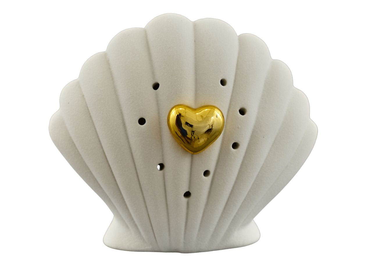 Profumatore conchiglia con cuore oro e led bianco satinato