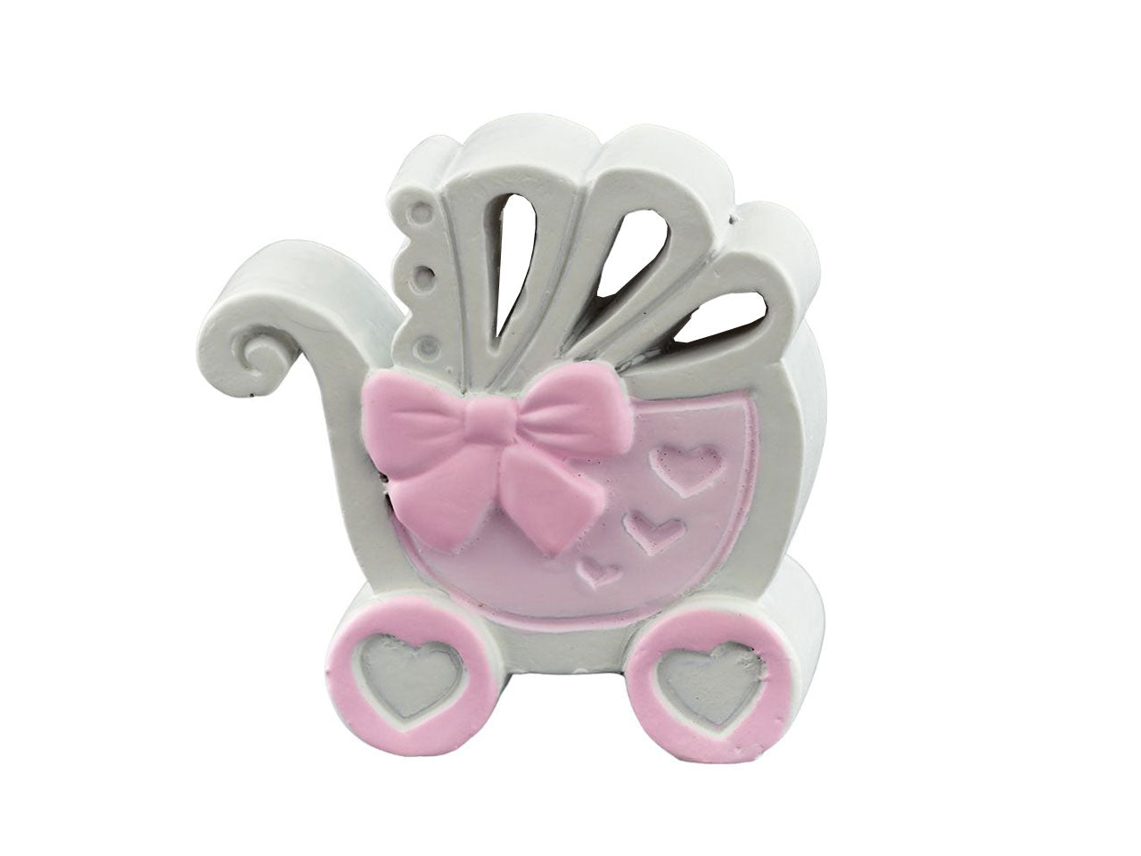 Carrozzina rosa in resina h.4,3x4,3cm
