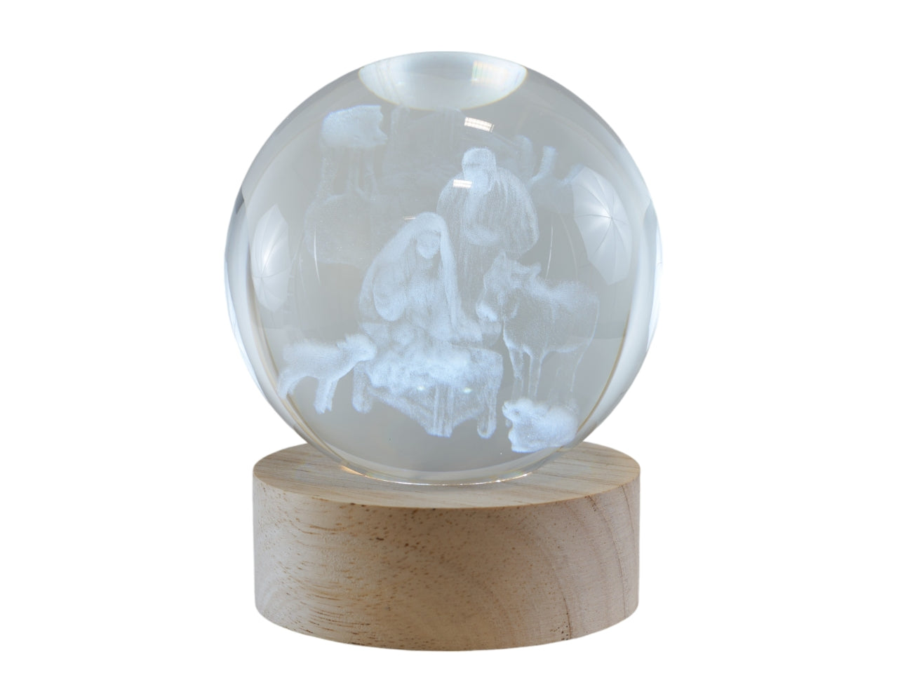 Luce sfera di cristallo con Sacra Famiglia 3D 8x10 cm - Melograno